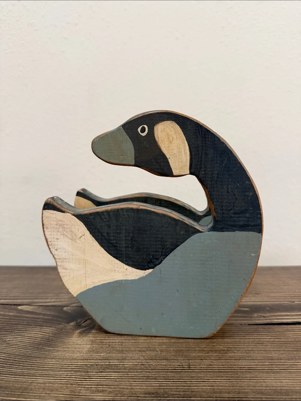 Hand Carved Wooden Duck Napkin Holder Rustic Folk Art Waterfowl Kitchen Table